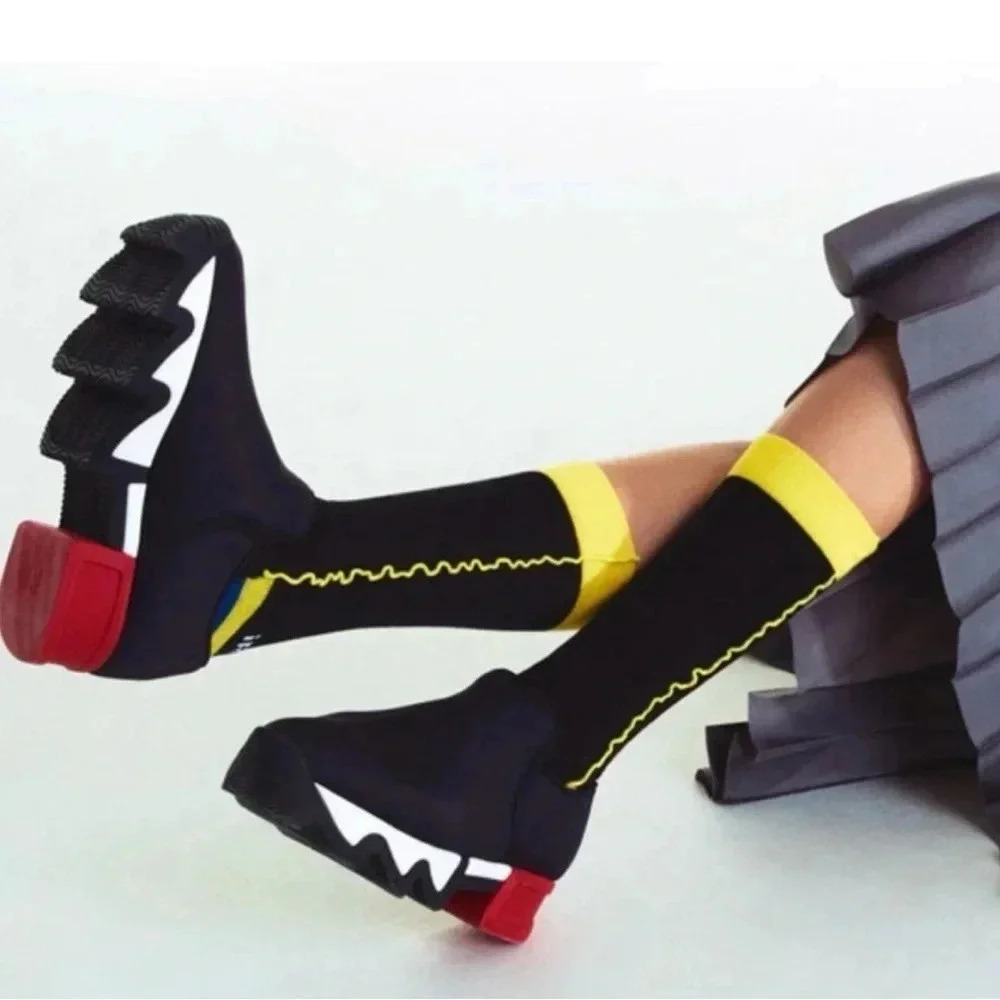 IRi NYC Black Red Heel Neoprene Sneaker Platform Futuristic Fashion Sz35/US5